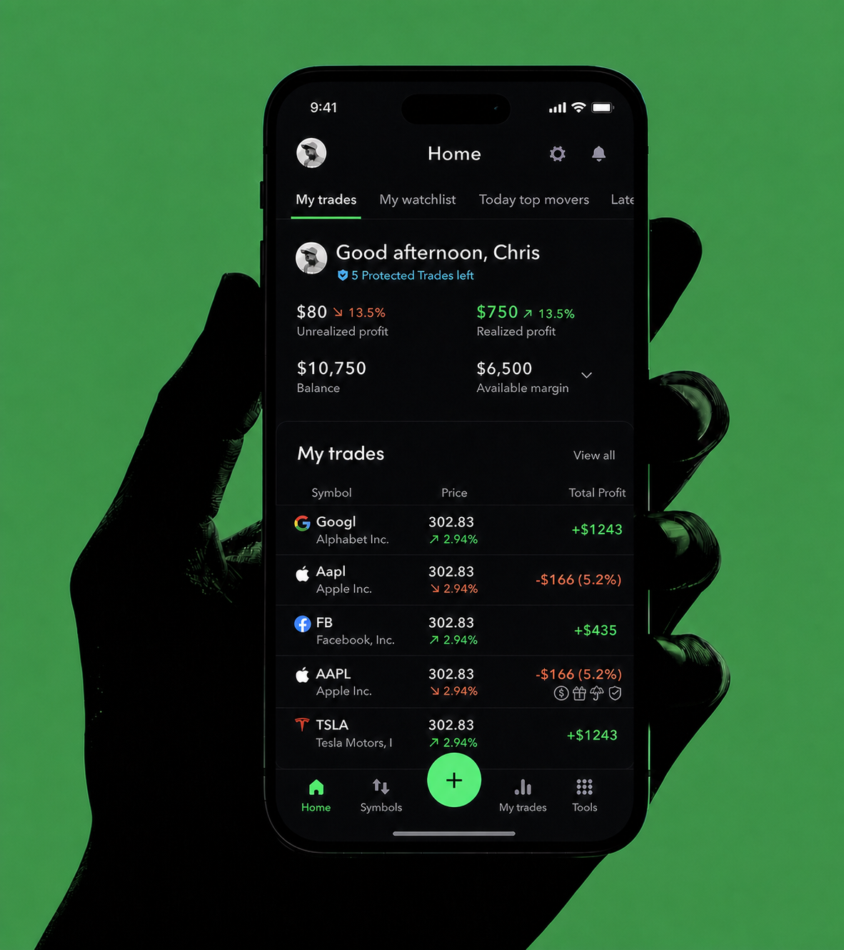 Hand holding the XCITE trading platform by Tiebreak Solutions on a smartphone